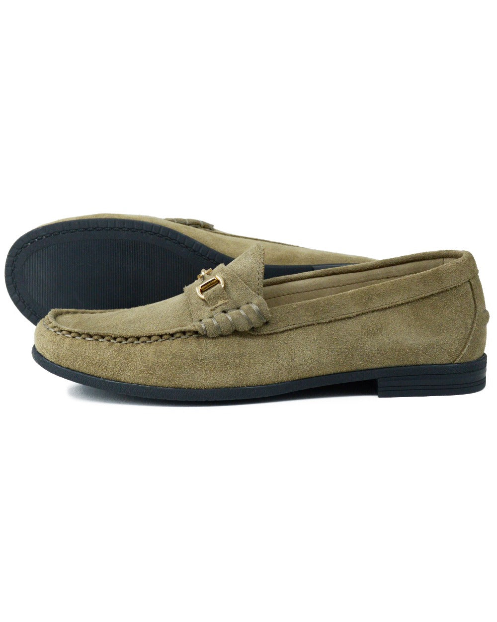 Taupe coloured Orca Bay Womens Zurich Loafers on white background 