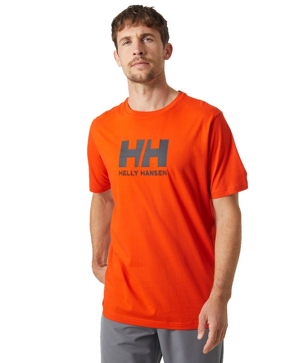 Patrol Orange Coloured Helly Hansen Mens Logo T-Shirt On A White Background 