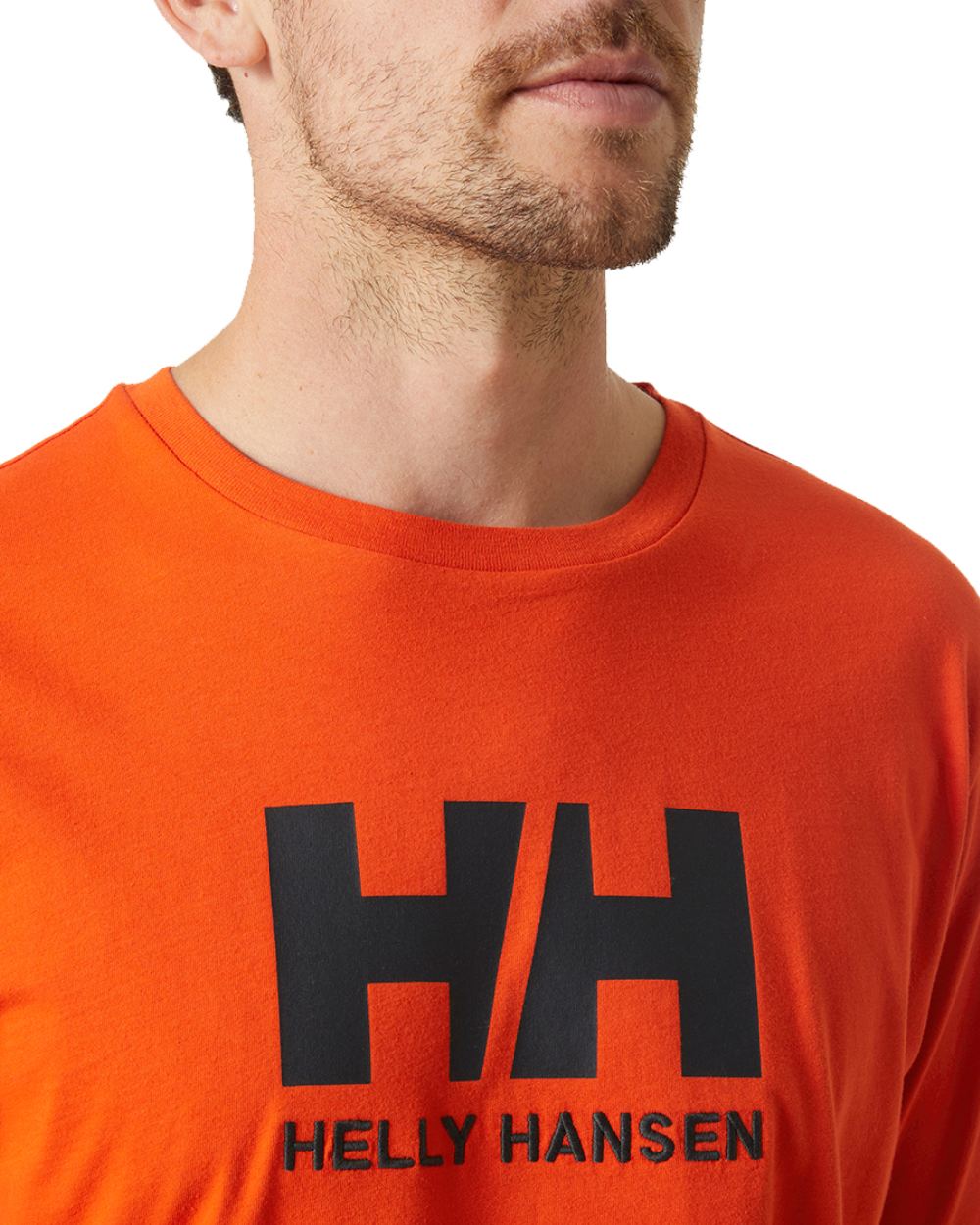 Patrol Orange Coloured Helly Hansen Mens Logo T-Shirt On A White Background 