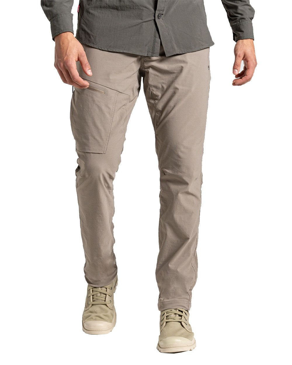 Pebble Coloured Craghoppers Mens NosiLife Pro Active Trousers On A White Background 