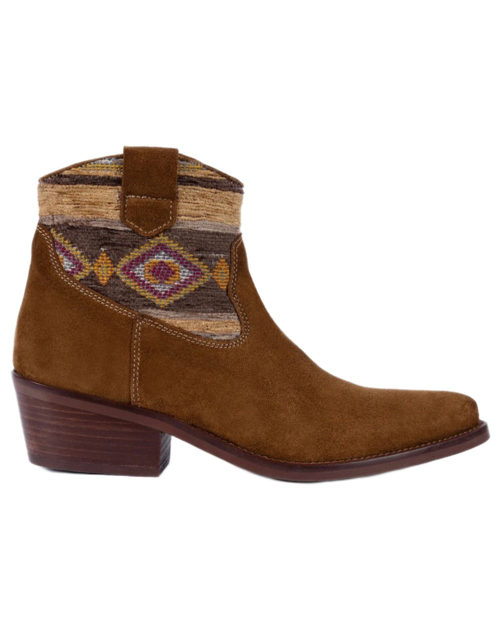 Peat coloured Penelope Chilvers Womens Cassidy Killim Boots on white background 