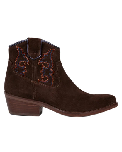 Bitter Chocolate coloured Penelope Chilvers Womens Cassidy Killim Boots on white background 