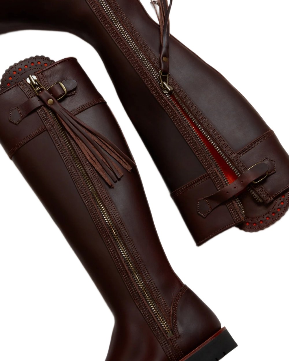 Conker coloured Penelope Chilvers Womens Long Tassel Boots on white background 