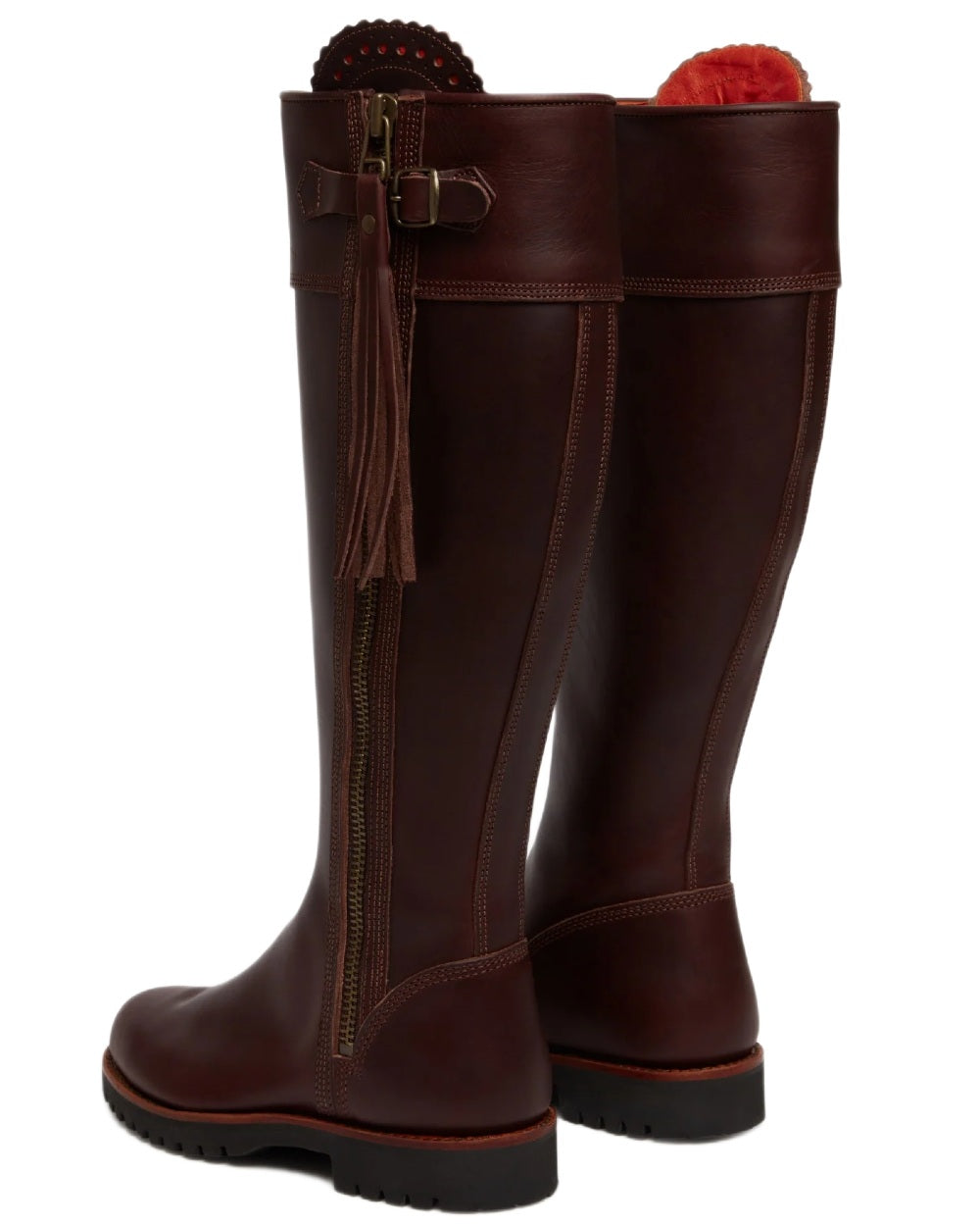 Conker coloured Penelope Chilvers Womens Long Tassel Boots on white background 