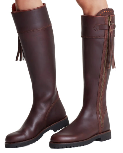 Conker coloured Penelope Chilvers Womens Long Tassel Boots on white background 