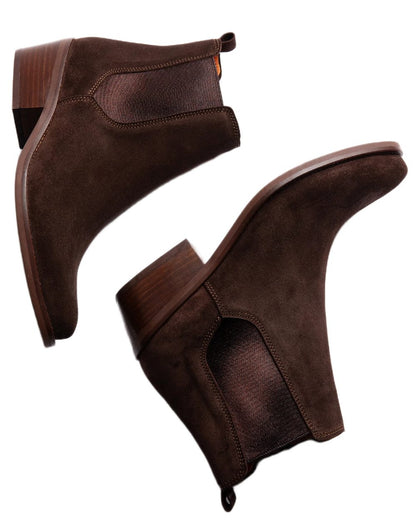 Bitter Chocolate coloured Penelope Chilvers Womens Rove Suede Boots on white background 