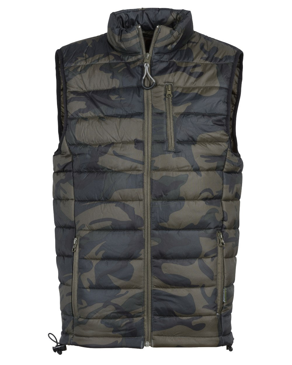 Camo Khaki coloured Percussion Childrens Camo Quilted Vest on white background 