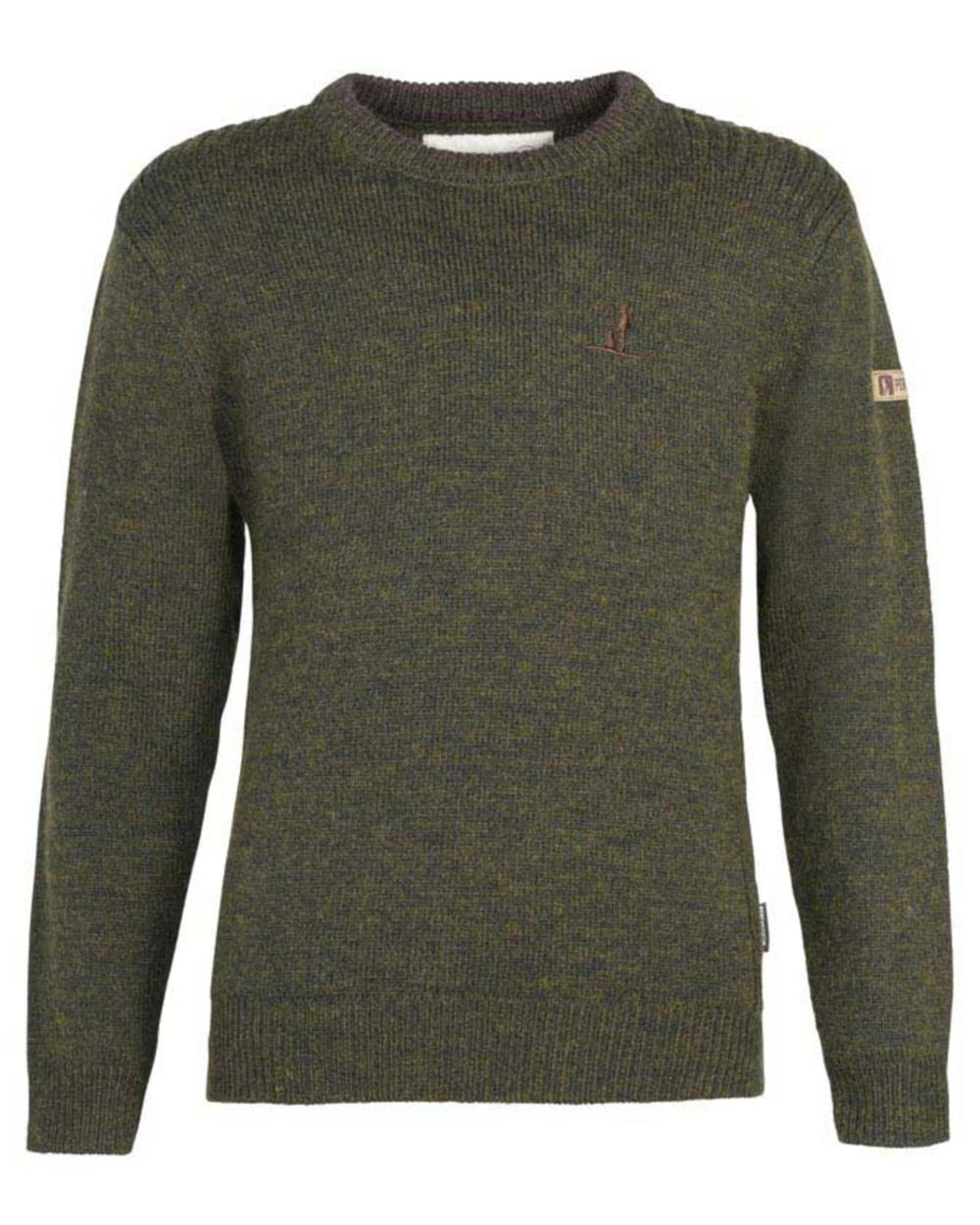 Khaki coloured Percussion Childrens Embroidered Crew Neck Jumper on white background 