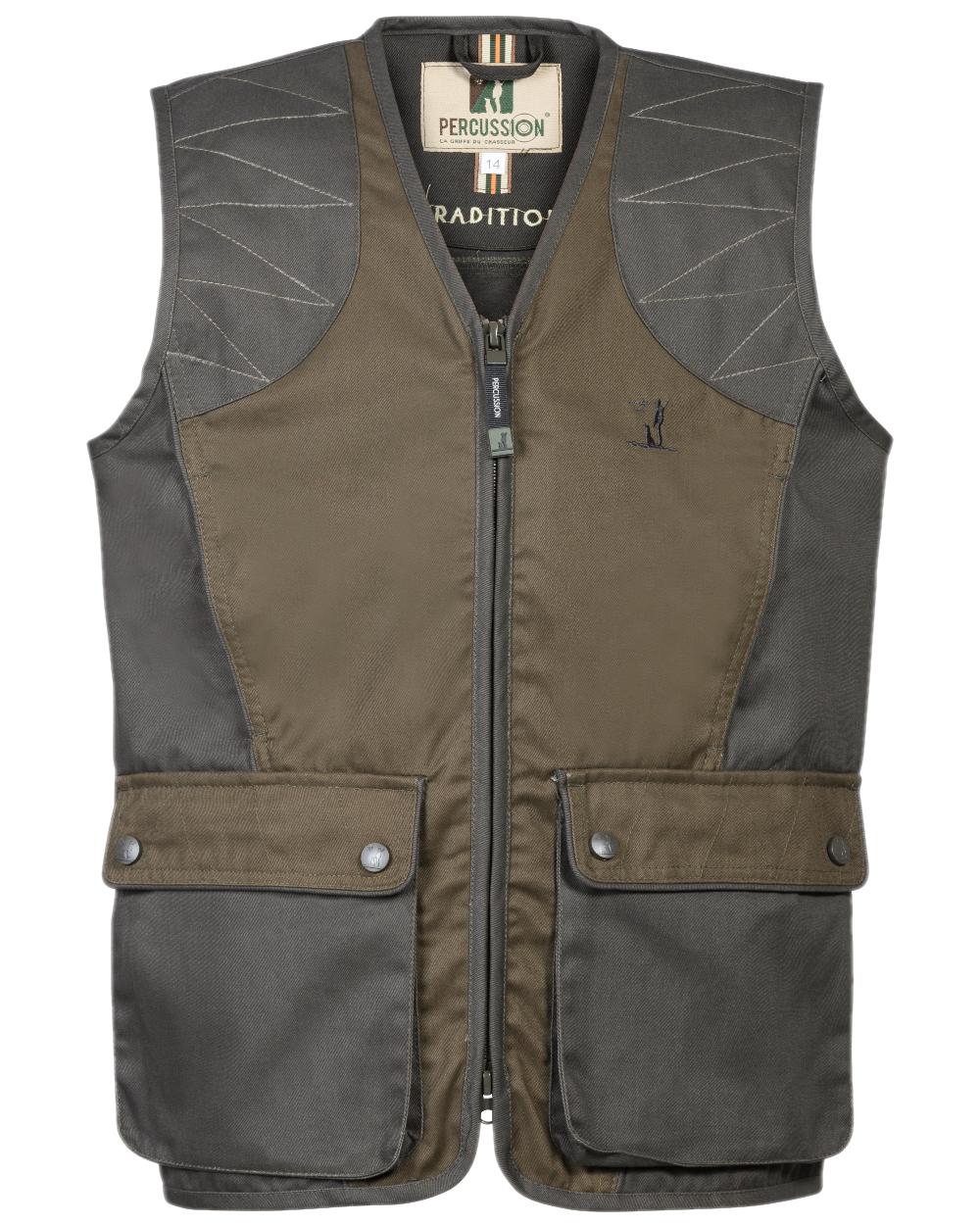 Light Khaki Coloured Percussion Childrens Tradition Hunting Vest on white background 