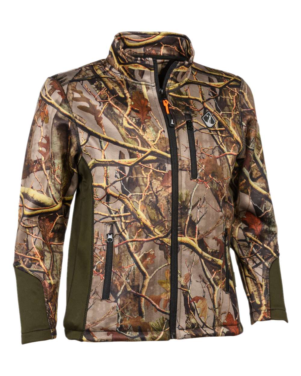 Forest Evo coloured Percussion Childrens Zipped Softshell Jacket on white background 