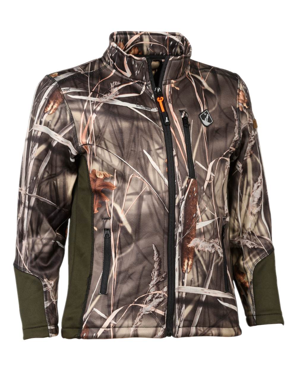 Ghostcamo Wet coloured Percussion Childrens Zipped Softshell Jacket on white background 