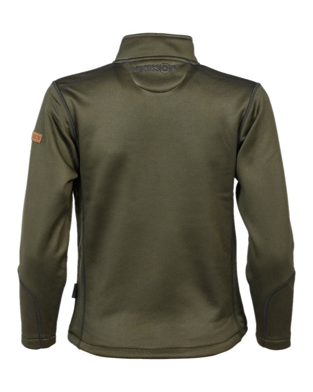 Khaki coloured Percussion Childrens Zipped Softshell Jacket on white background 