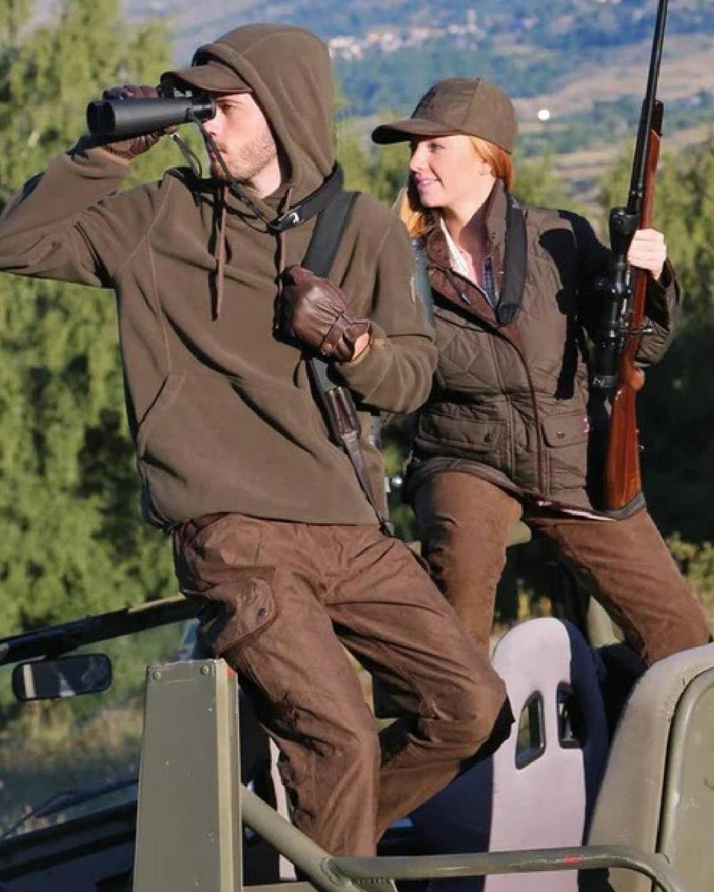 Brown coloured Percussion Fleece Hooded Sweatshirt on mountain background 