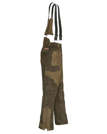 Khaki coloured Percussion Grand Nord Salopette Trousers on white background 