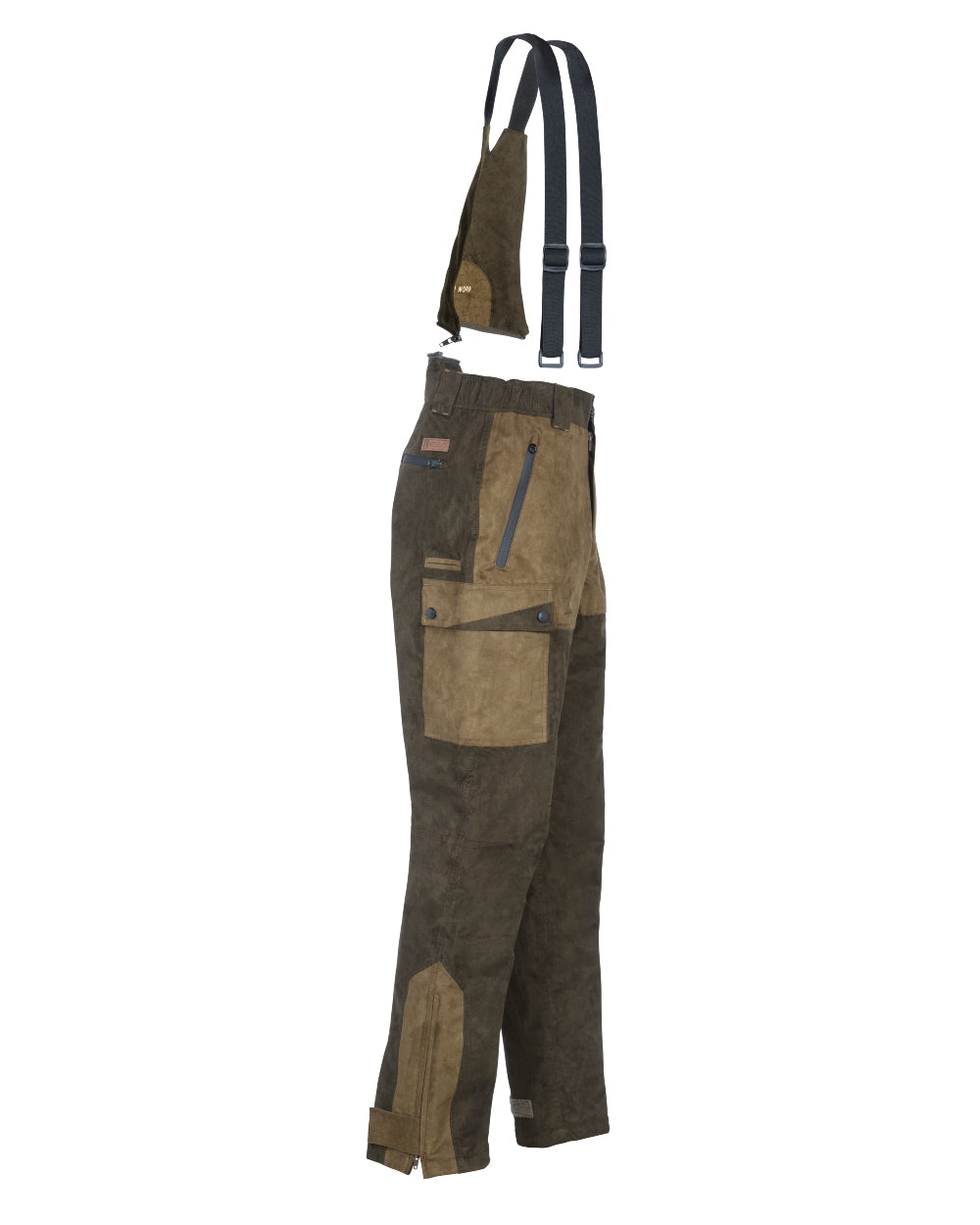 Light Khaki coloured Percussion Grand Nord Salopette Trousers on white background 