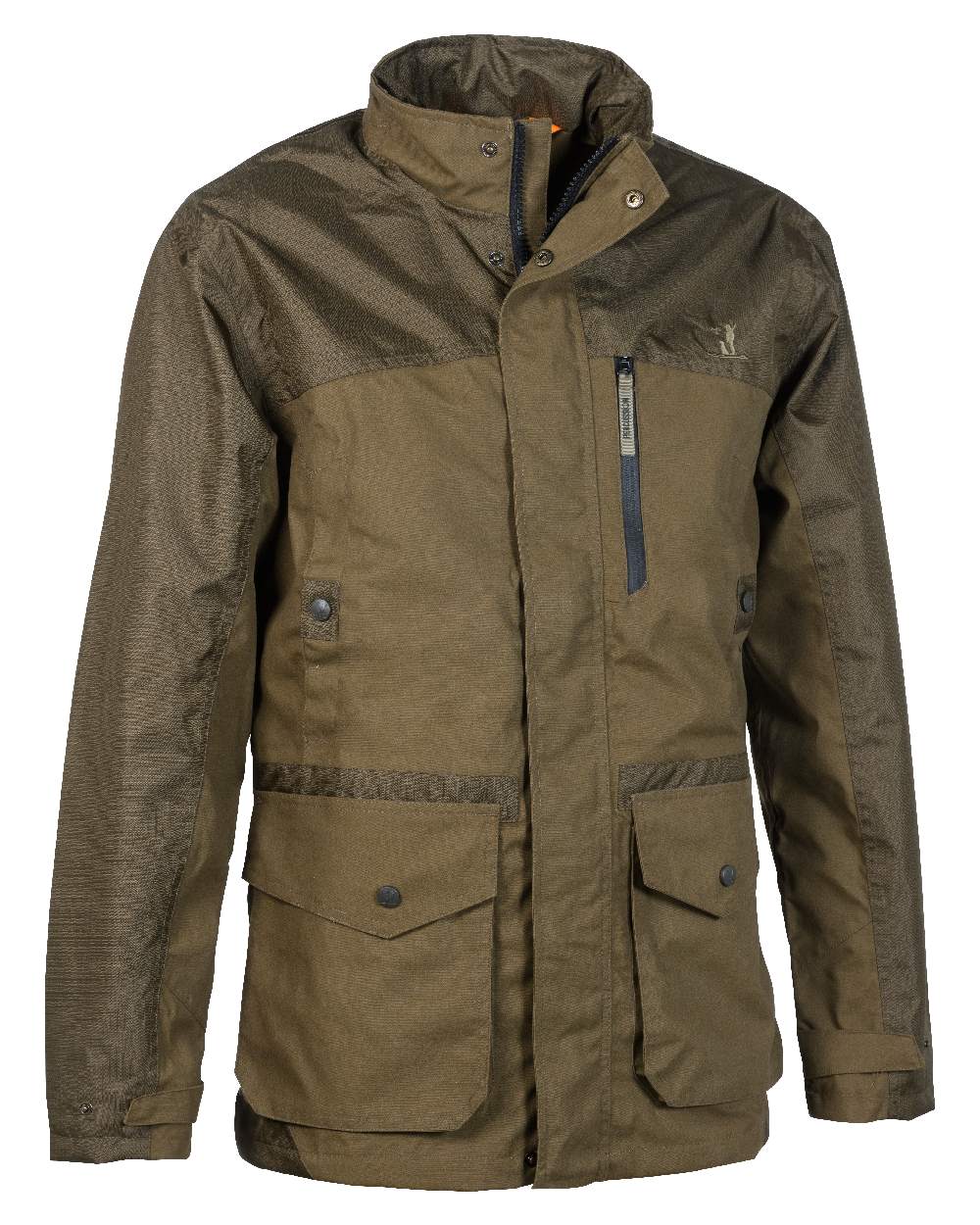 Khaki coloured Percussion Imperlight Hunting Jacket on white background 