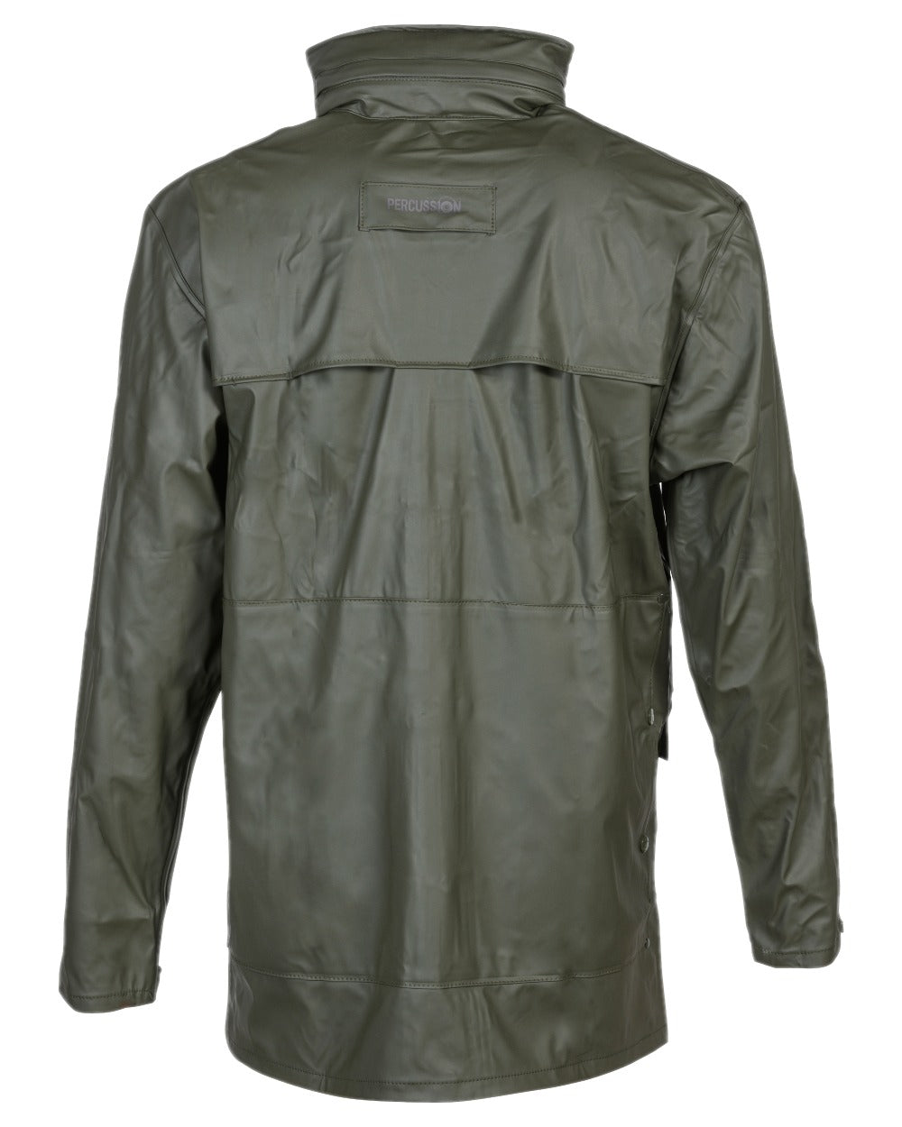 Khaki coloured Percussion Impersoft Hunting Jacket with Game Bag on white background 
