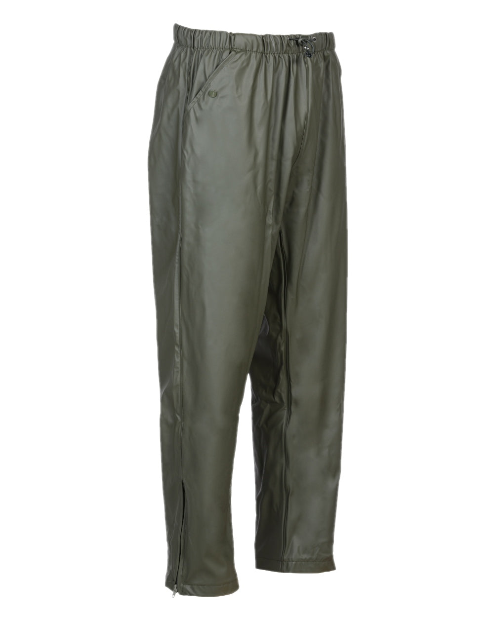 Khaki coloured Percussion Impersoft Waterproof Trousers on white background 