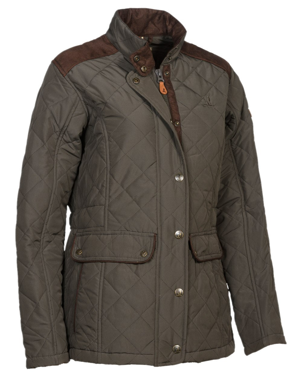 Brown coloured Percussion Ladies Edinburgh Quilted Jacket on white background 