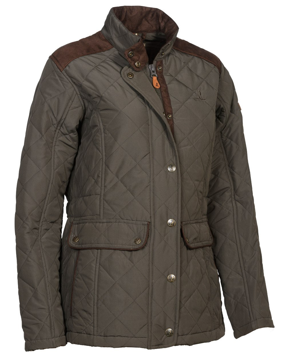 Brown Coloured Percussion Ladies Edinburgh Quilted Jacket On A White Background 