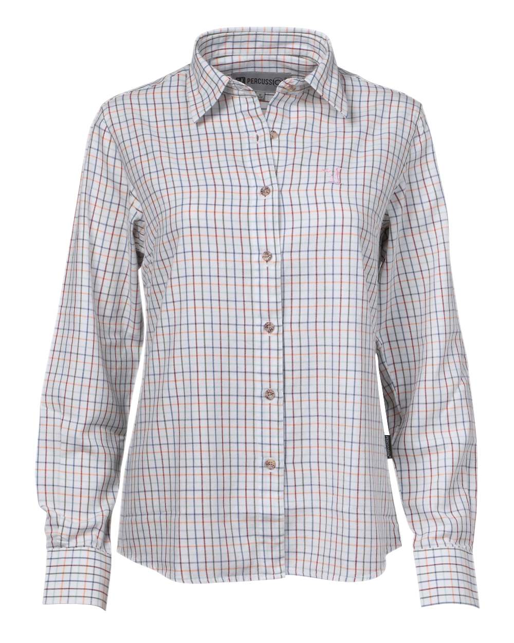 Ocre coloured Percussion Ladies Tattersall Shirt on white background 