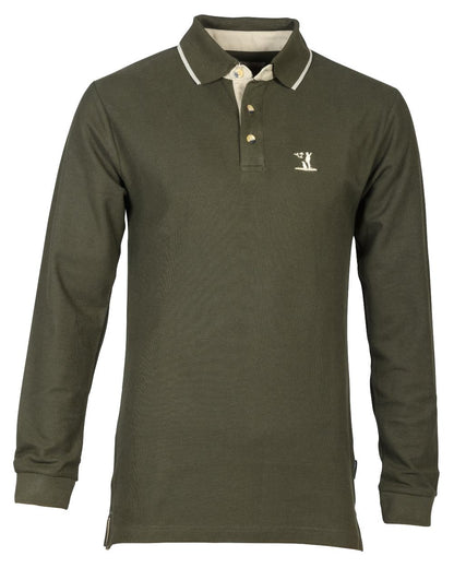 Khaki coloured Percussion Long Sleeve Polo Shirt on white background 
