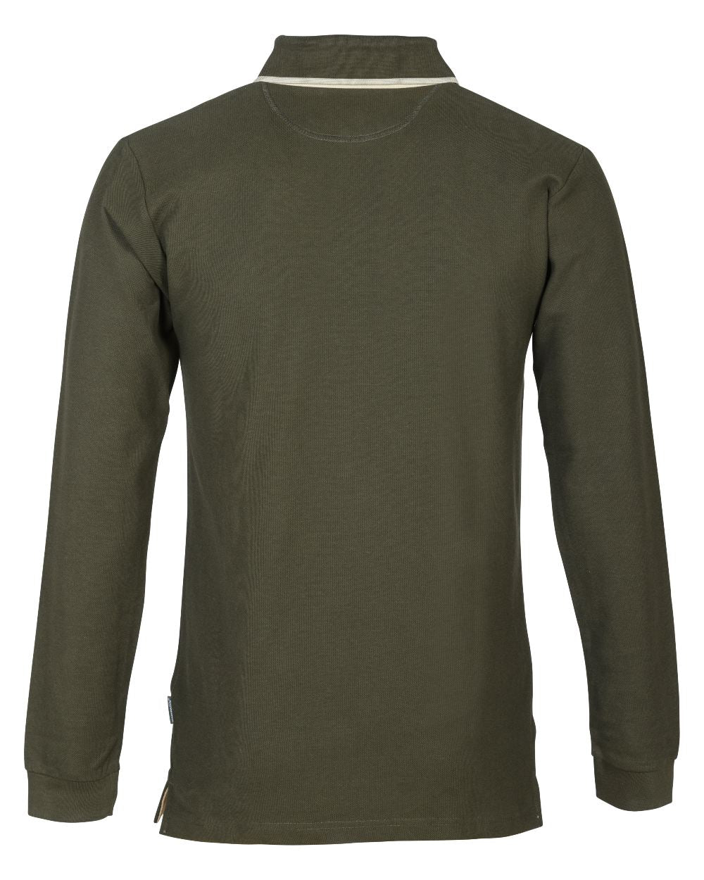 Khaki coloured Percussion Long Sleeve Polo Shirt on white background 