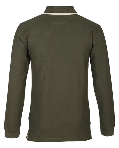 Khaki coloured Percussion Long Sleeve Polo Shirt on white background 