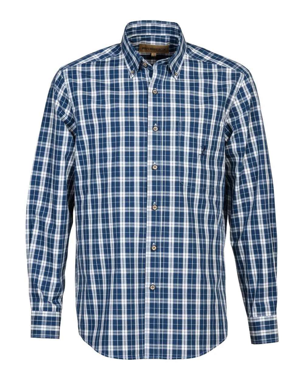 Blue coloured Percussion Mens Dorset Shirt on white background 