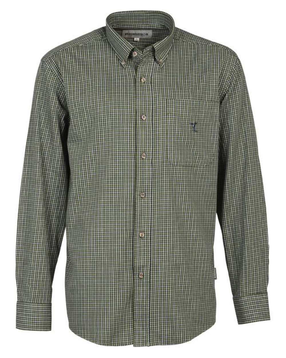 Khaki coloured Percussion Mens Pembroke Shirt on white background 