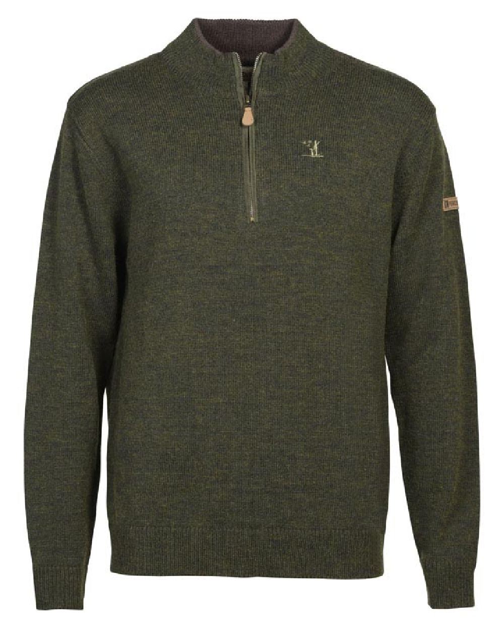Khaki coloured Percussion Mens Pullover Chasse Embroidered Collar Chimney Iceland on white background 