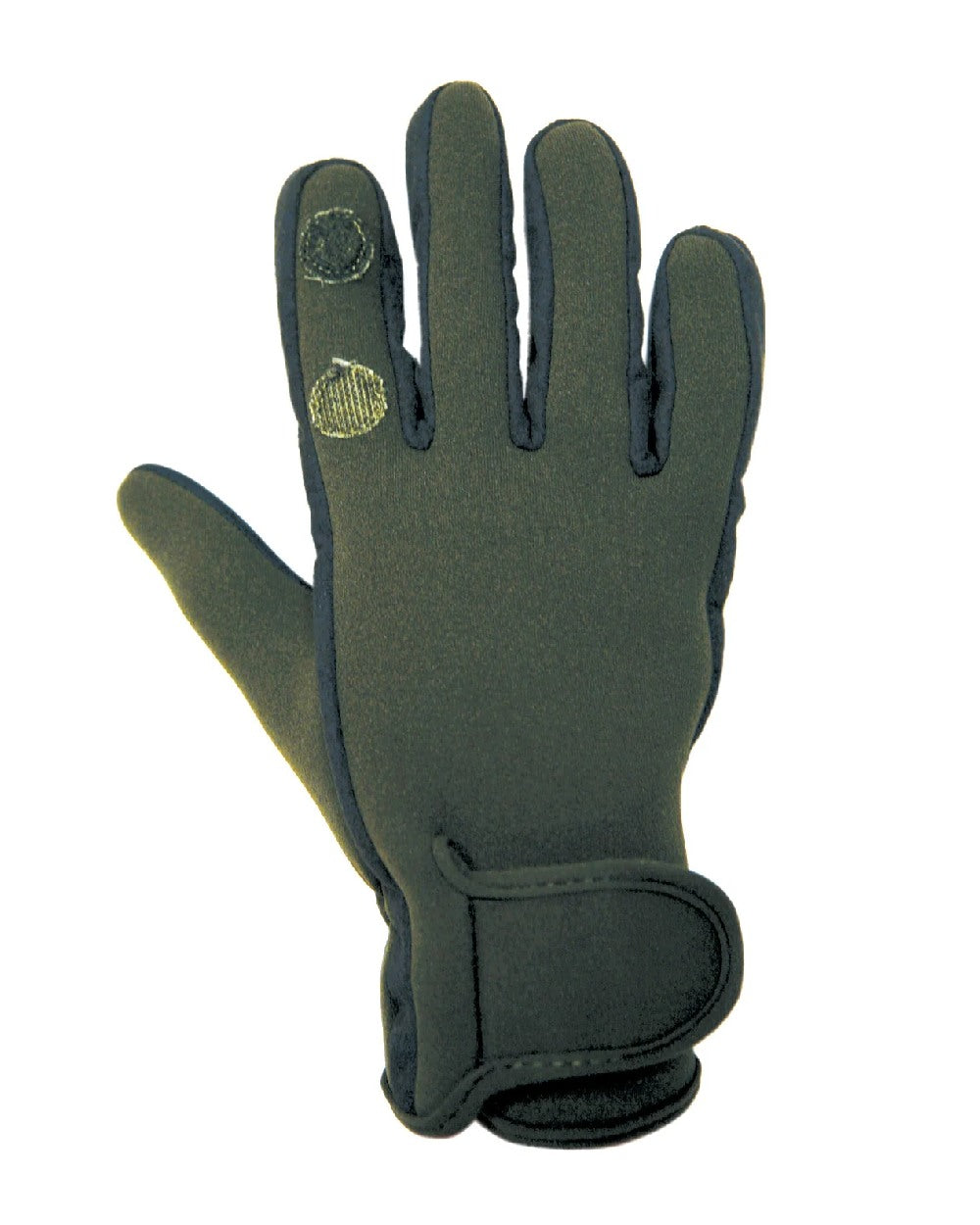Khaki coloured Percussion Neoprene Gloves on white background 