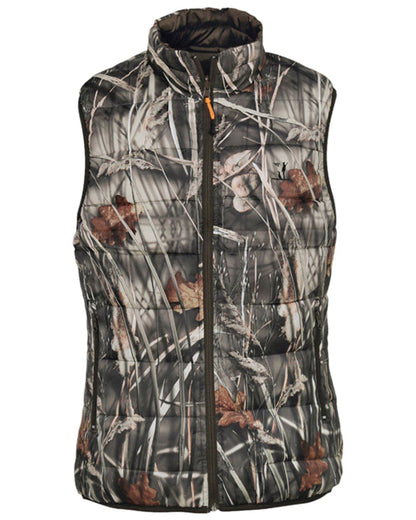 Brown Ghost Wet Camo Coloured Percussion Reversible Quilted Hunting Gilet on white background 