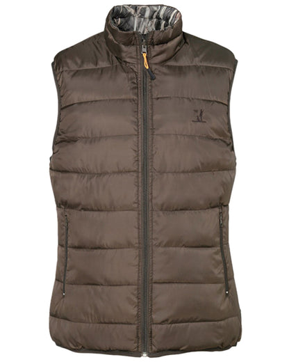 Brown Ghost Wet Camo Coloured Percussion Reversible Quilted Hunting Gilet on white background 