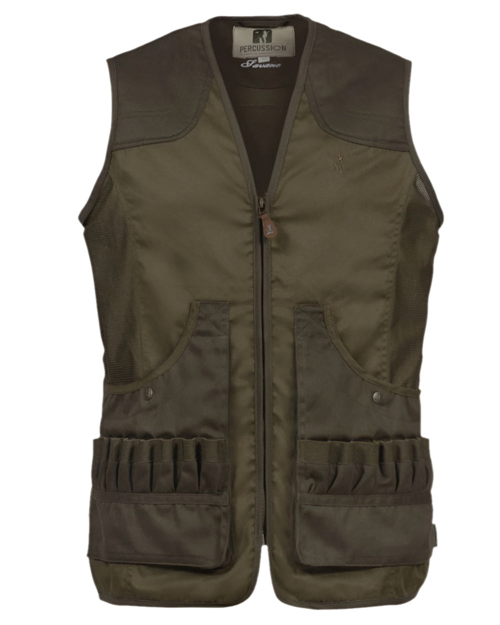 Khaki Coloured Percussion Savane Hunting Vest on white background 