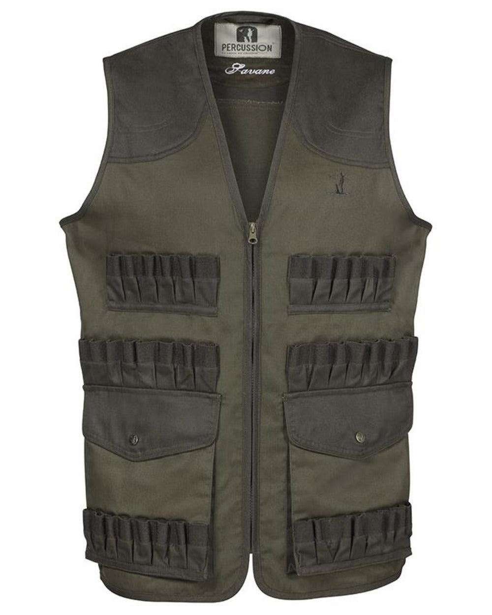 Khaki coloured Percussion Savane Maxi Tubes Gilet on white background 