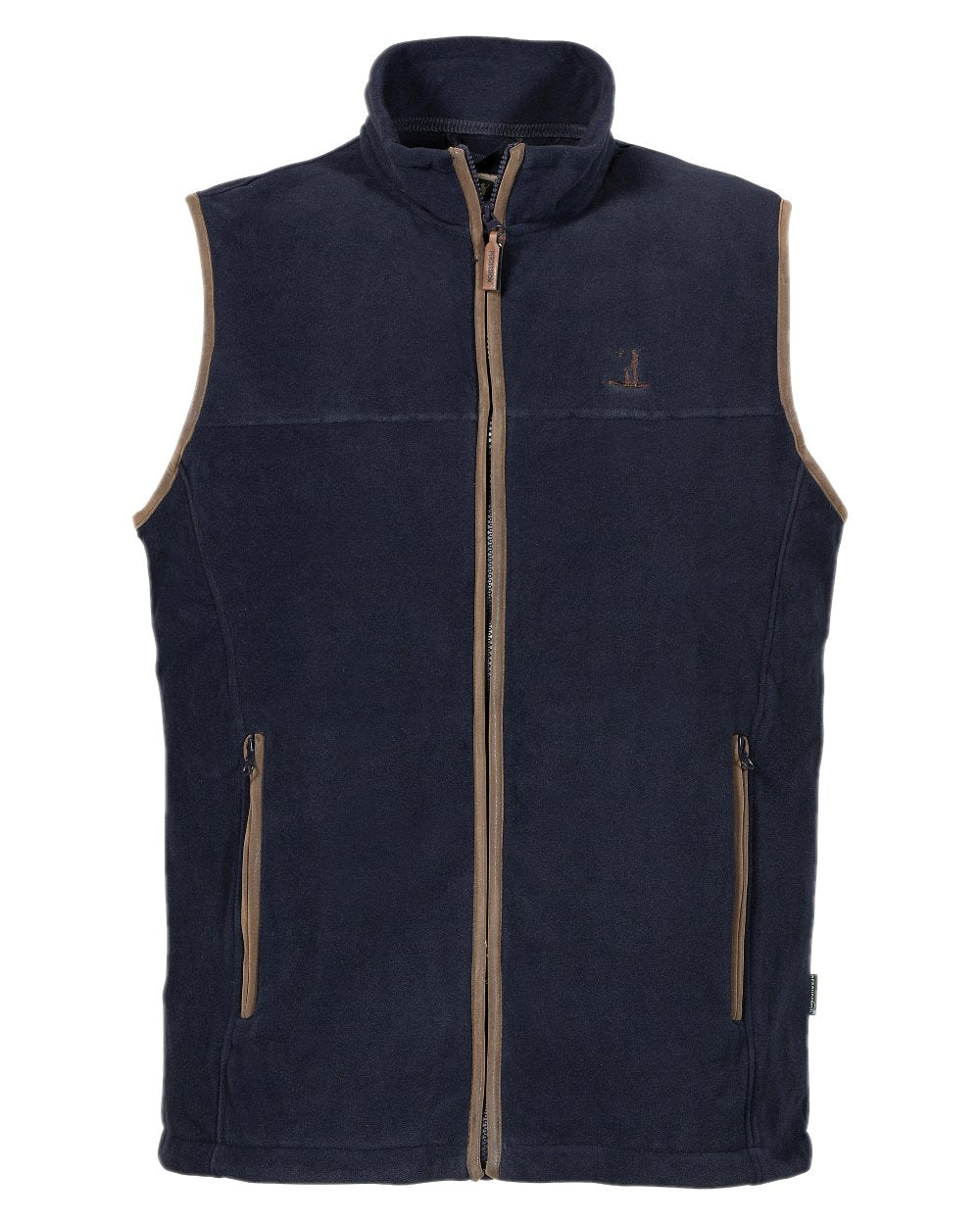 Navy coloured Percussion Scotland Fleece Gilet on white background 