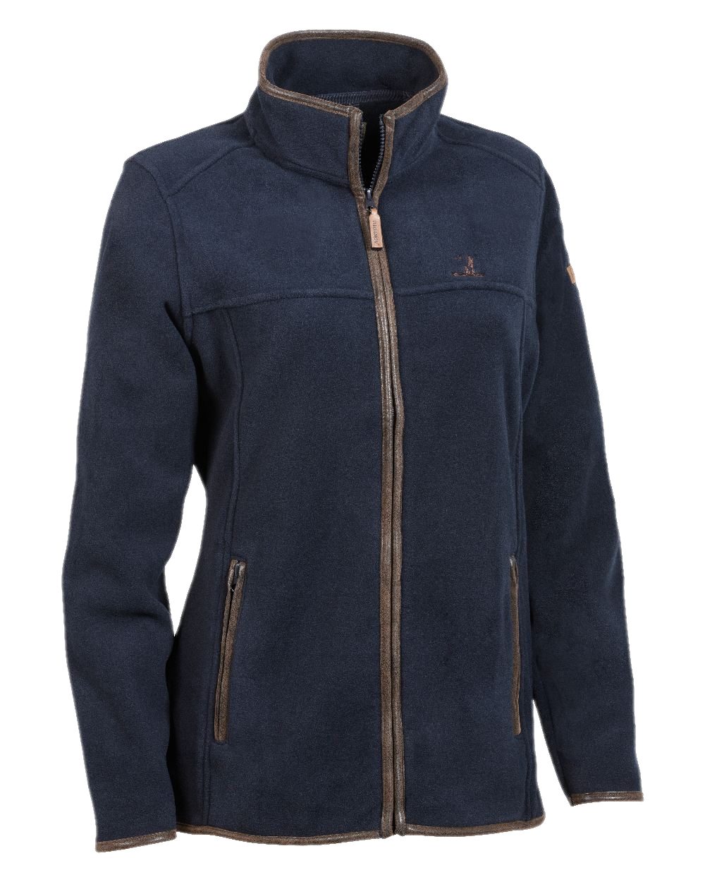 Navy coloured Percussion Scotland Ladies Fleece Jacket on white background 