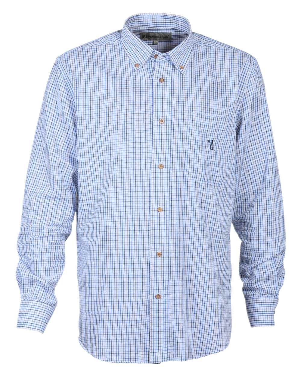 Blue coloured coloured Percussion Small Check Shirt on white background 