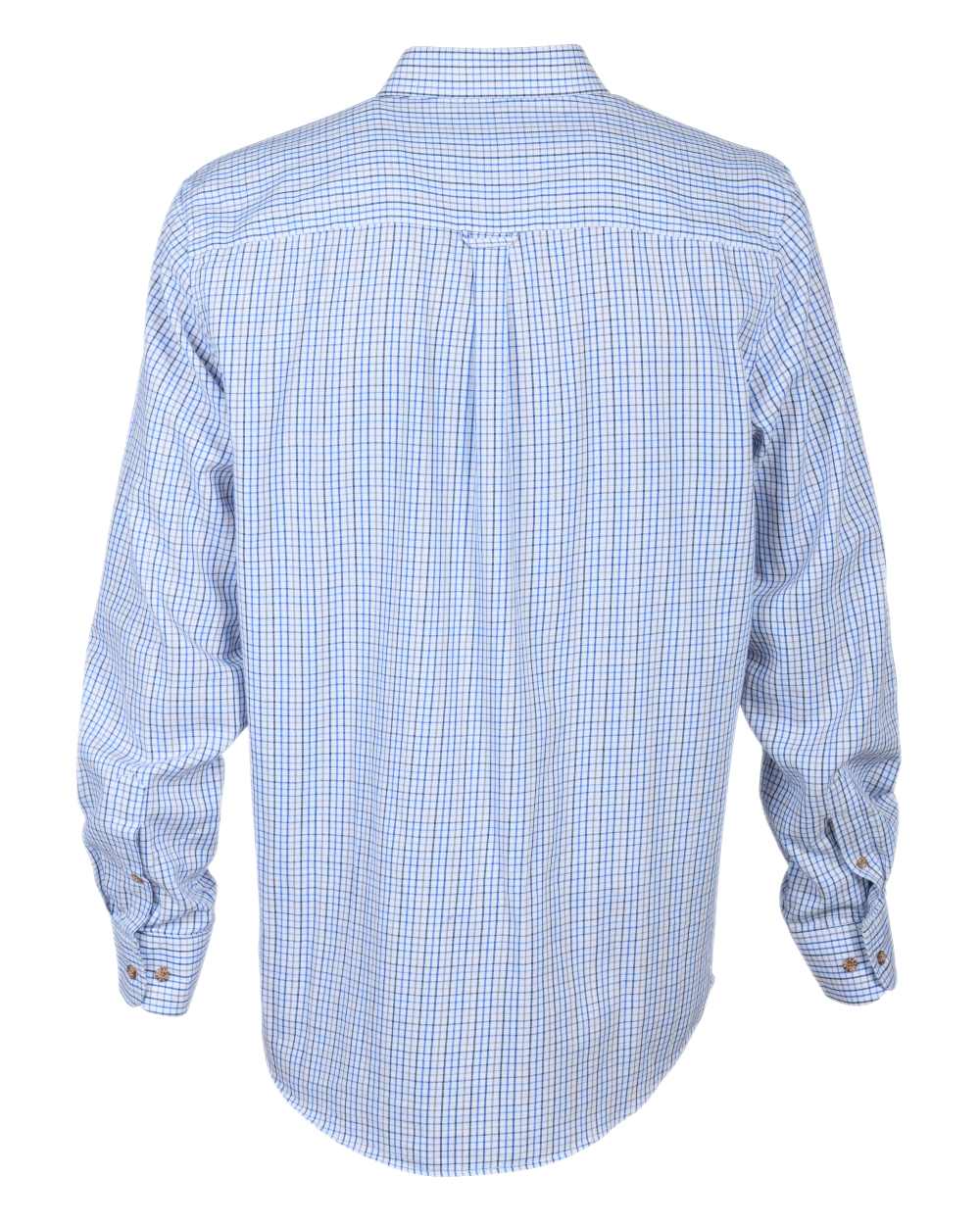 Blue coloured coloured Percussion Small Check Shirt on white background 