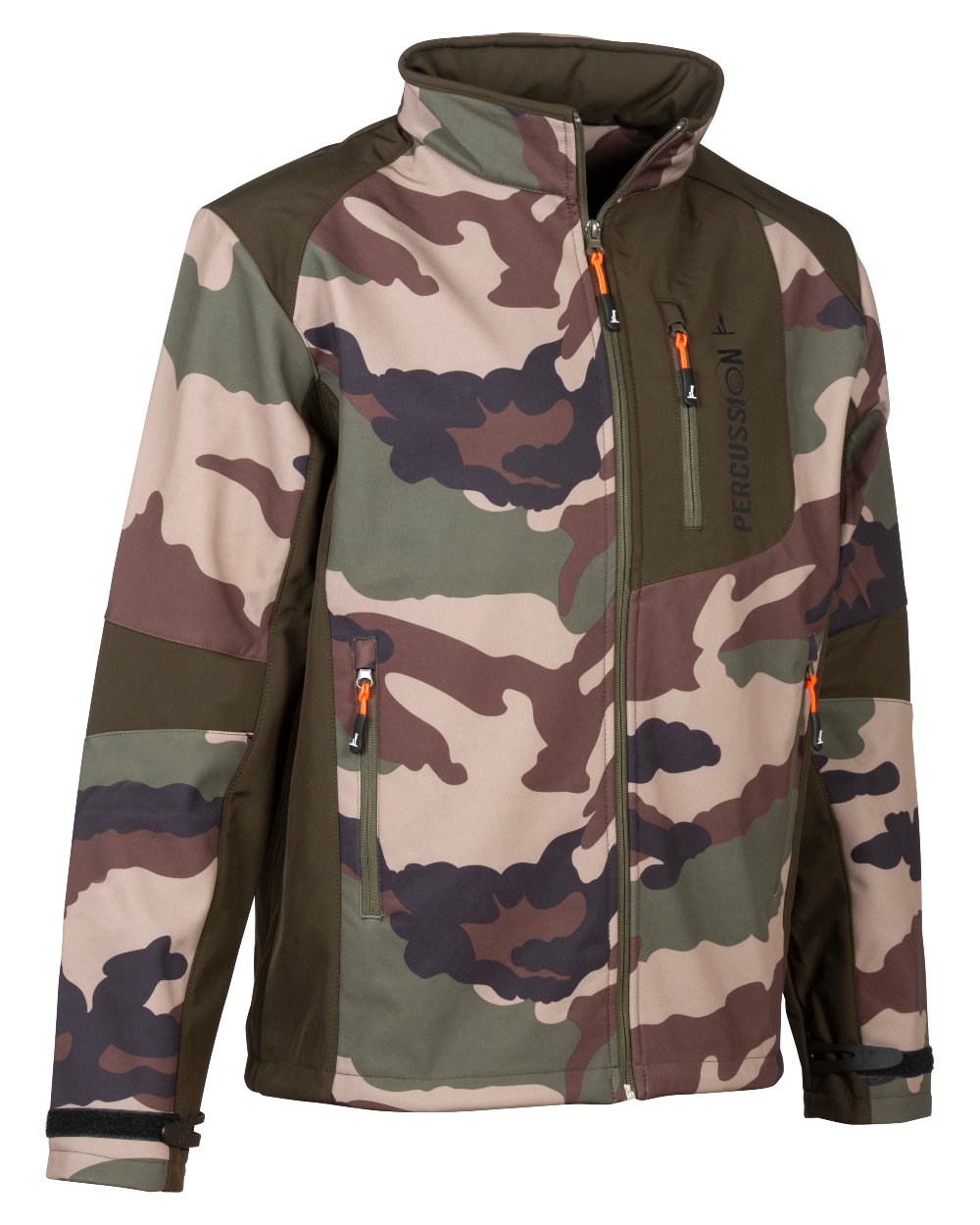 Central Europe coloured Percussion Softshell Camo Jacket on white background 