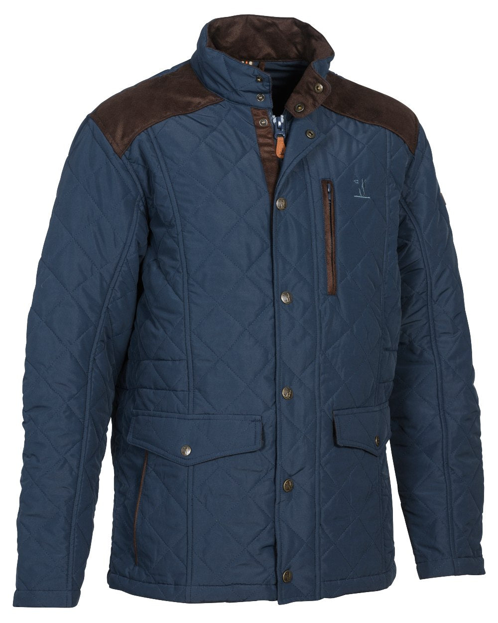 Marine Blue coloured Percussion Stallion Quilted Jacket on white background 