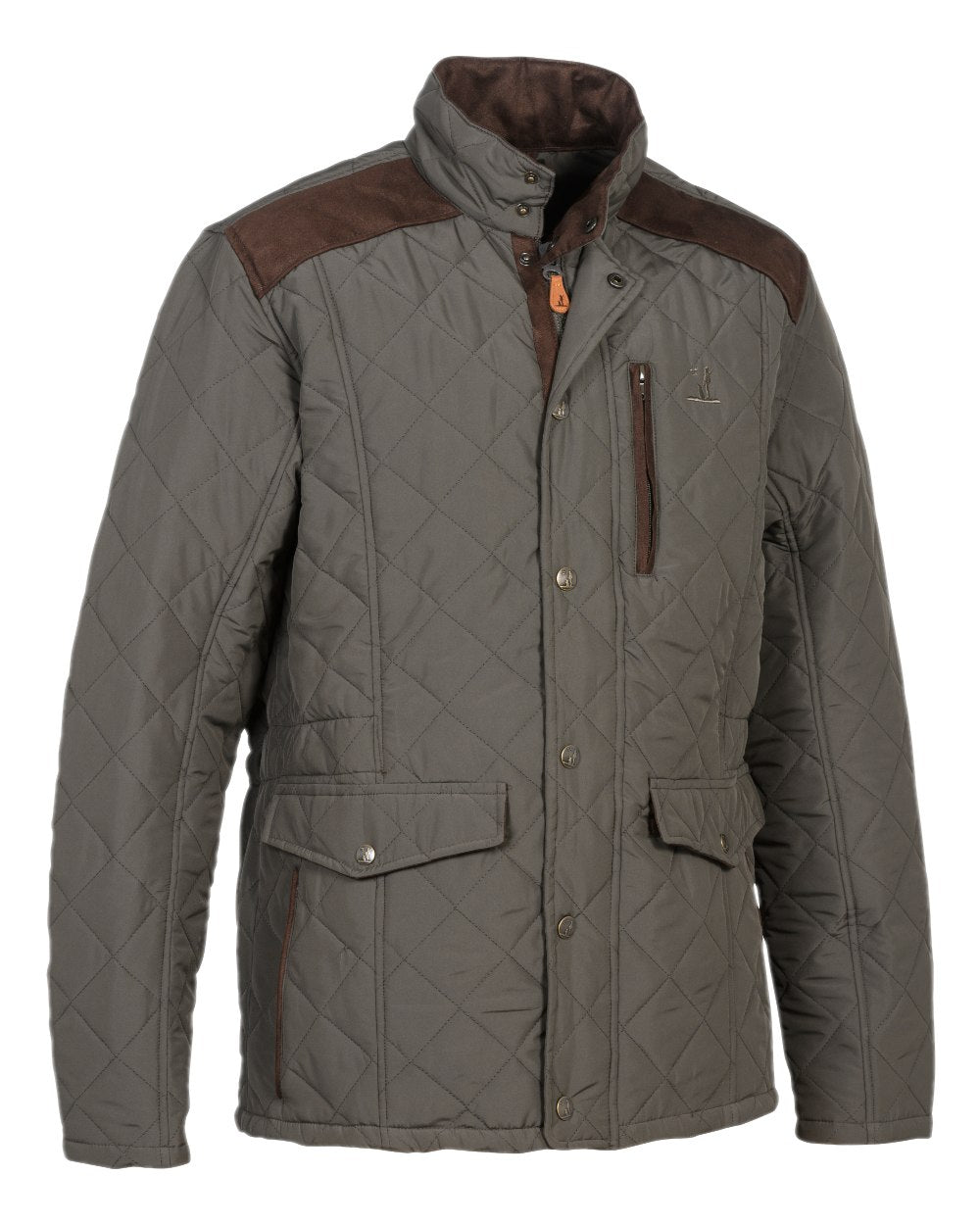 Dark Brown coloured Percussion Stallion Quilted Jacket on white background 