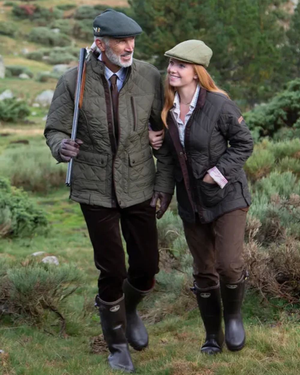 Dark Brown coloured Percussion Stallion Quilted Jacket on forest background 