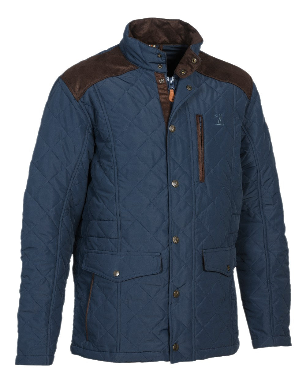 Marine Blue coloured Percussion Stallion Quilted Jacket on white background 