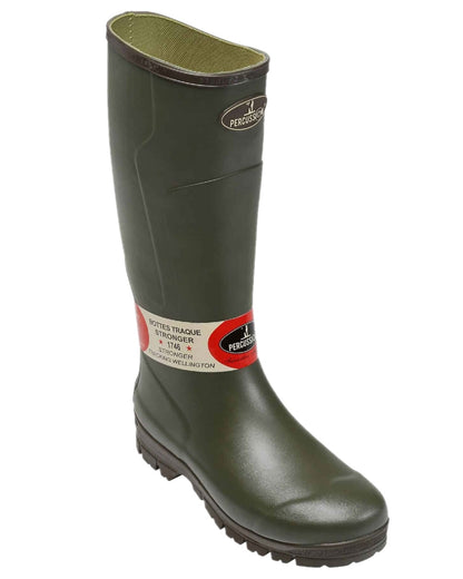 Green Coloured Percussion Stronger Beating Wellington Boots on white background 