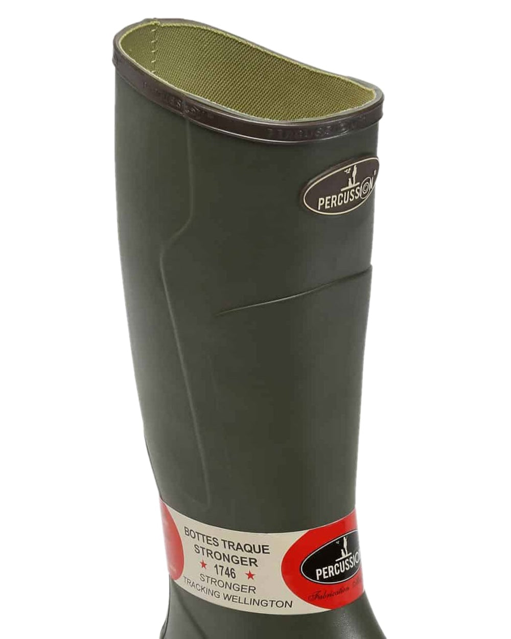 Green Coloured Percussion Stronger Beating Wellington Boots on white background 