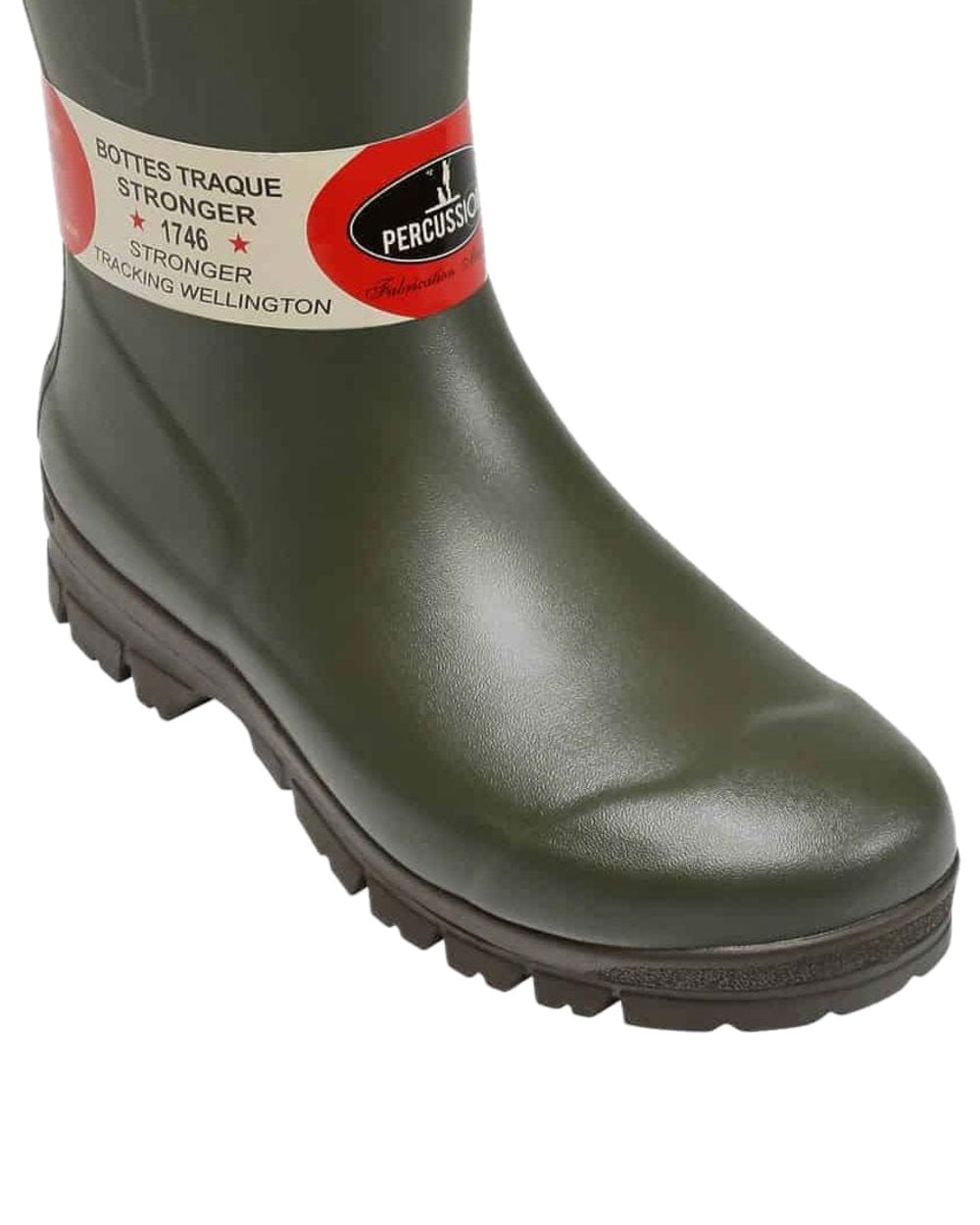 Green Coloured Percussion Stronger Beating Wellington Boots on white background 