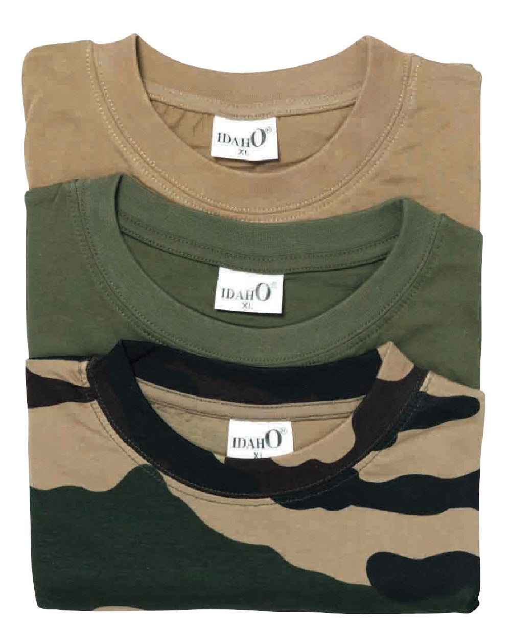 Khaki Beige Camo coloured Percussion T-Shirts Camo Three Pack on white background 