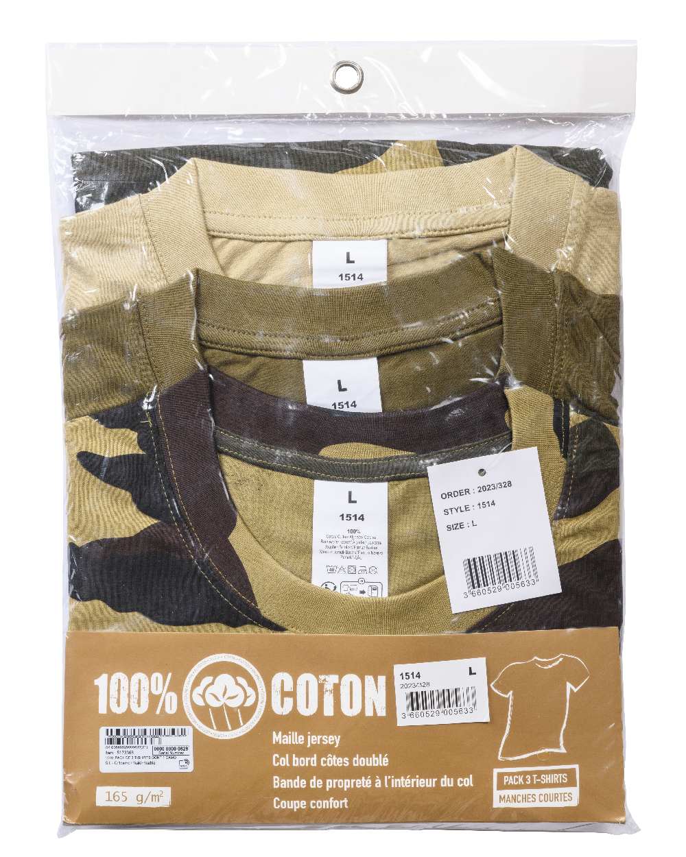 Khaki Beige Camo coloured Percussion T-Shirts Camo Three Pack on white background 